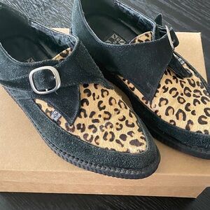 T.U.K Black and Leopard Print Shoes Creeper Unisex